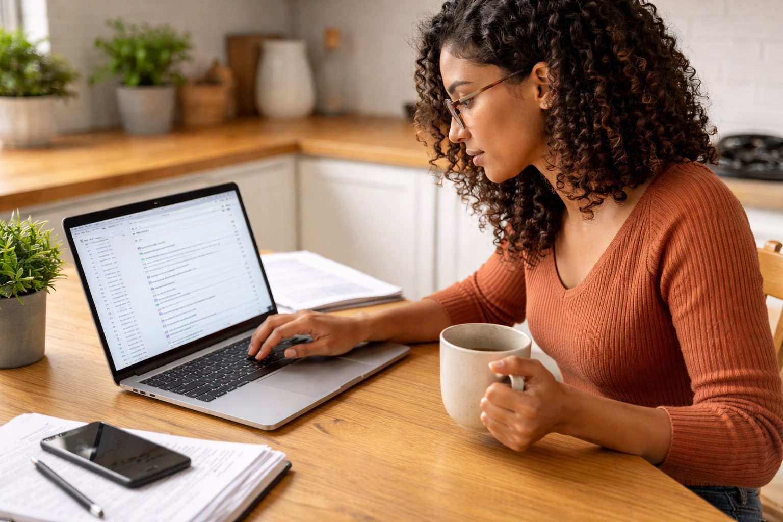 Buyer reviewing emails on a laptop at home