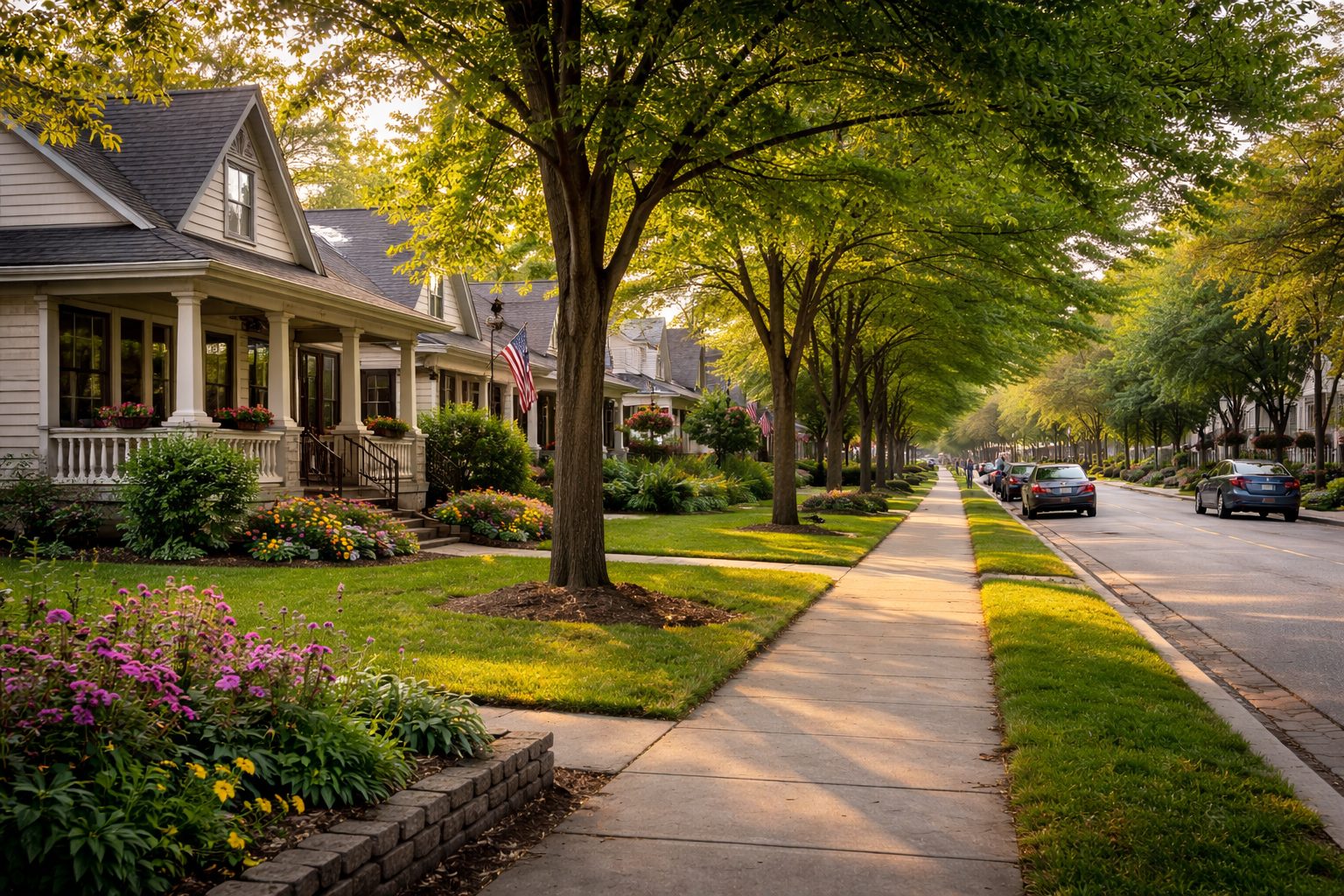 Quiet residential neighborhood scene representing the lifestyle buyers consider when choosing between Northville and Plymouth Michigan