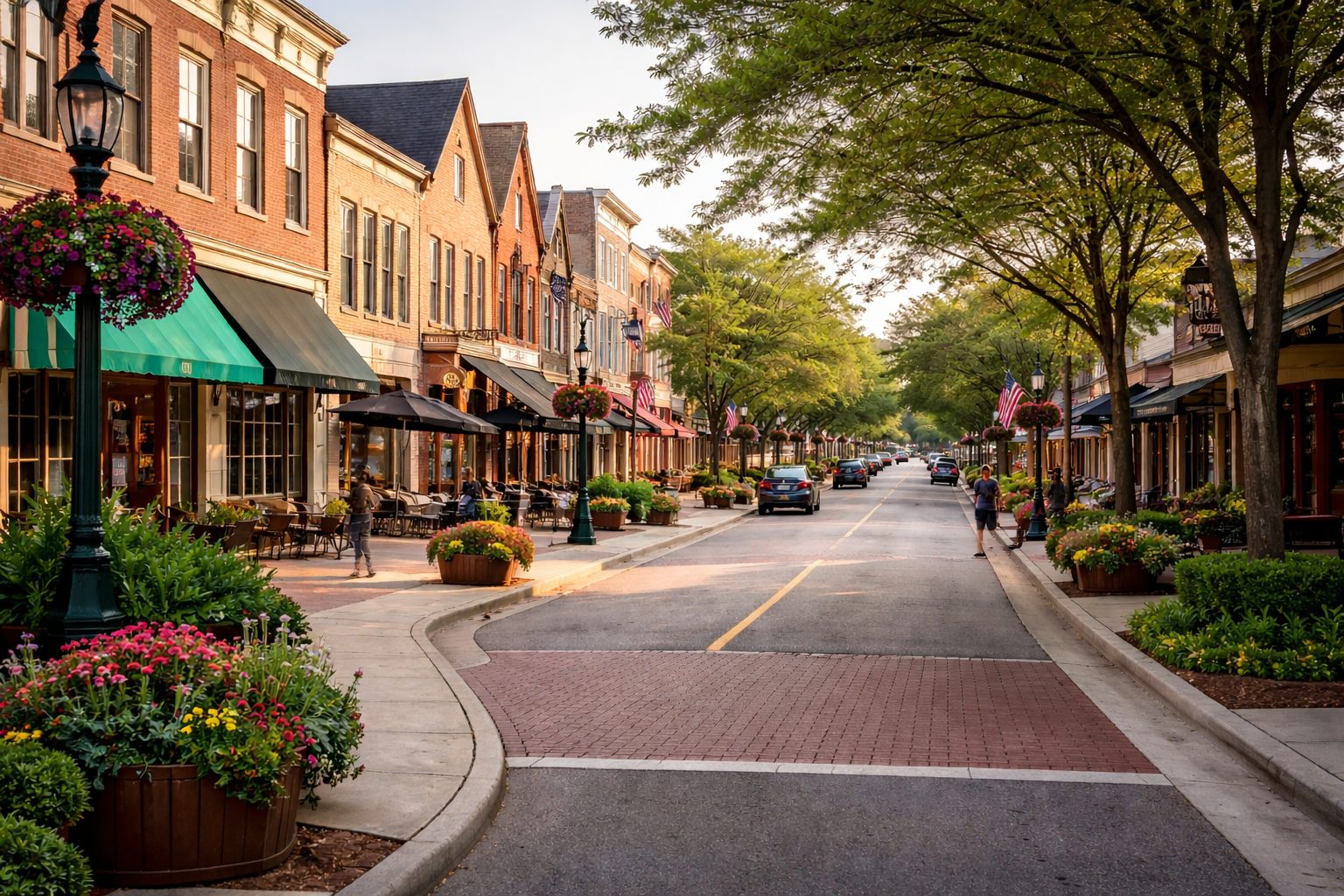 Everyday downtown street scene representing the lifestyle buyers compare when choosing between Northville and Plymouth Michigan
