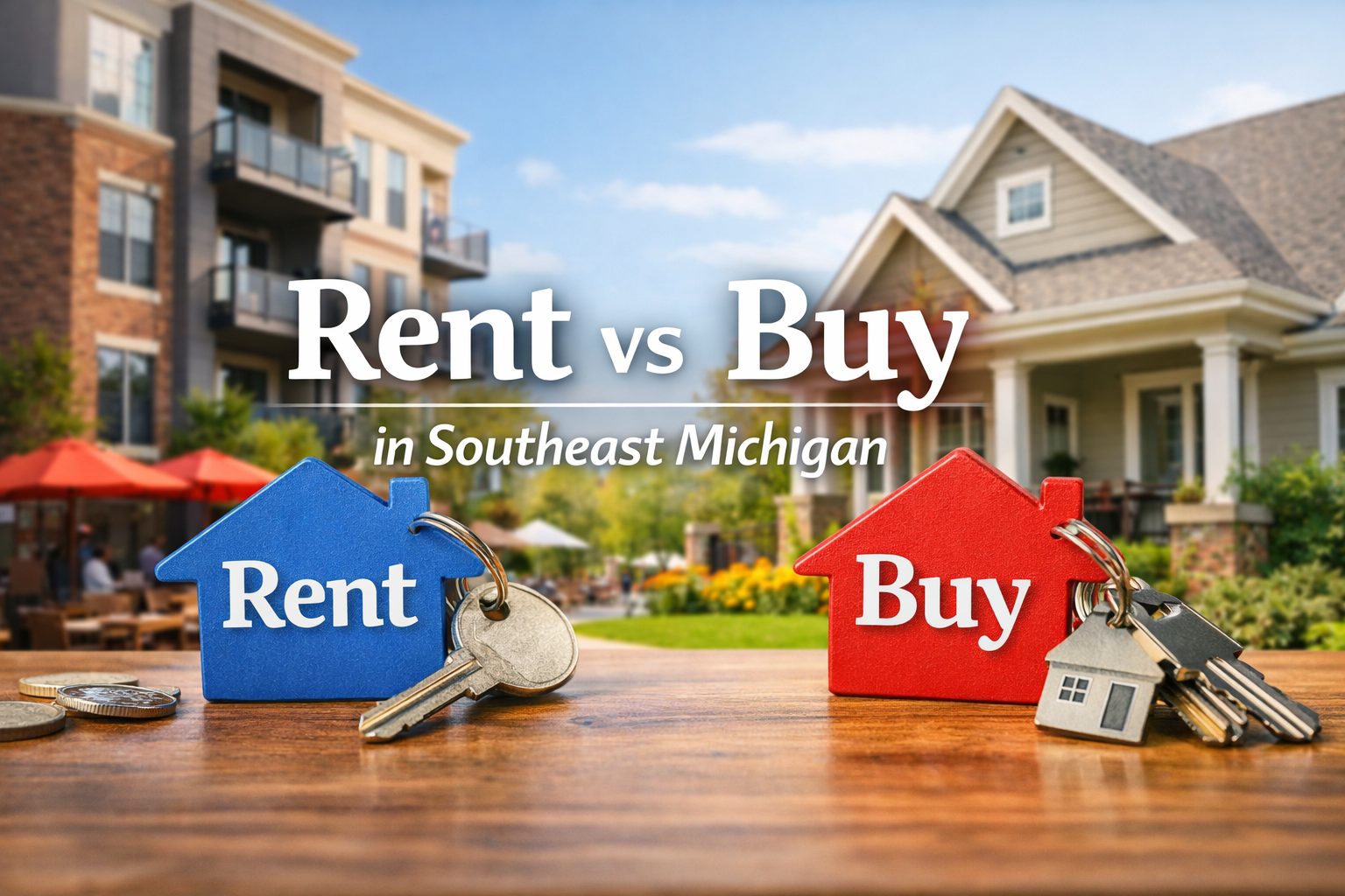 Visual comparison of renting an apartment versus buying a home in Southeast Michigan