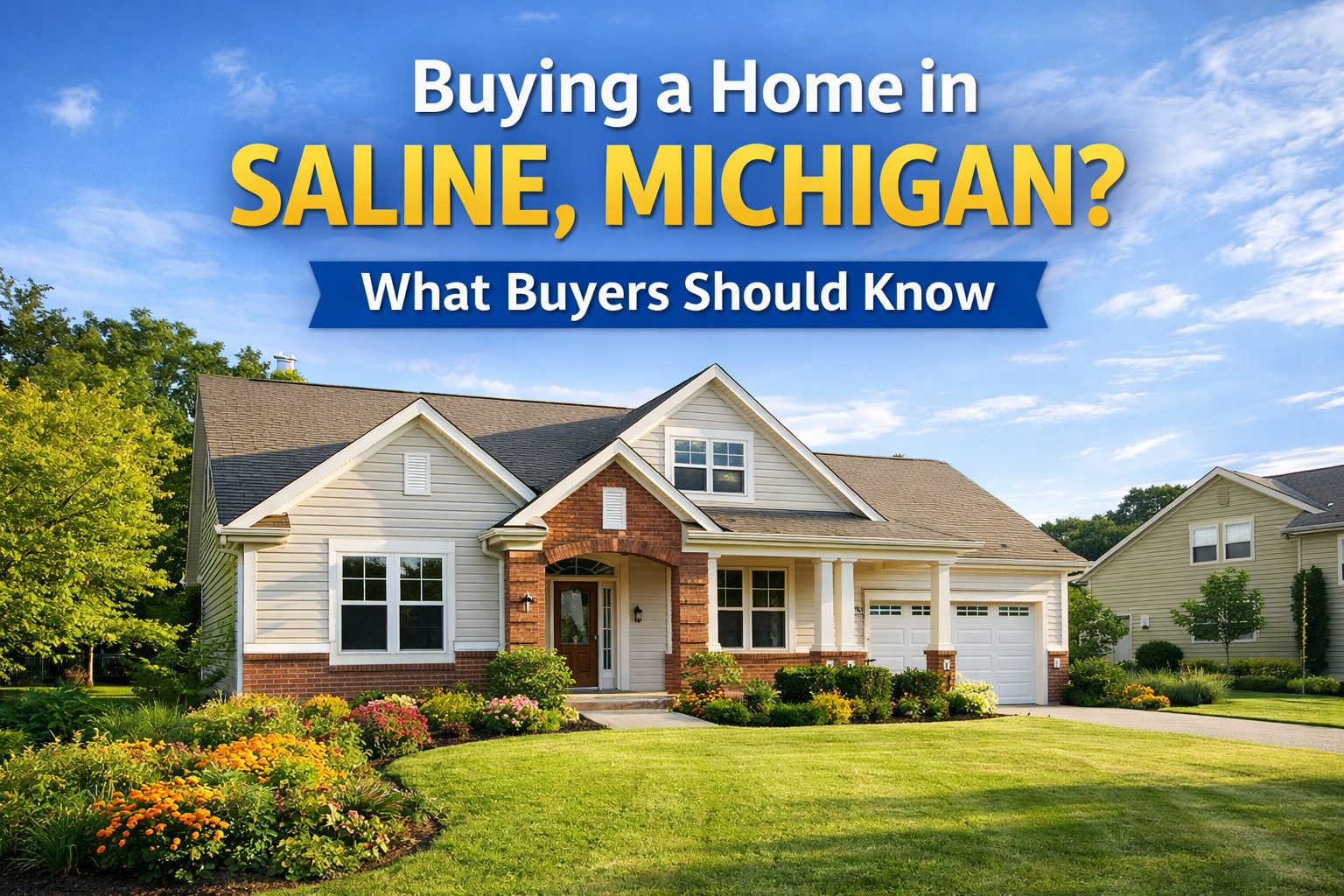 Single family home in Saline Michigan neighborhood showing typical housing style and landscaping