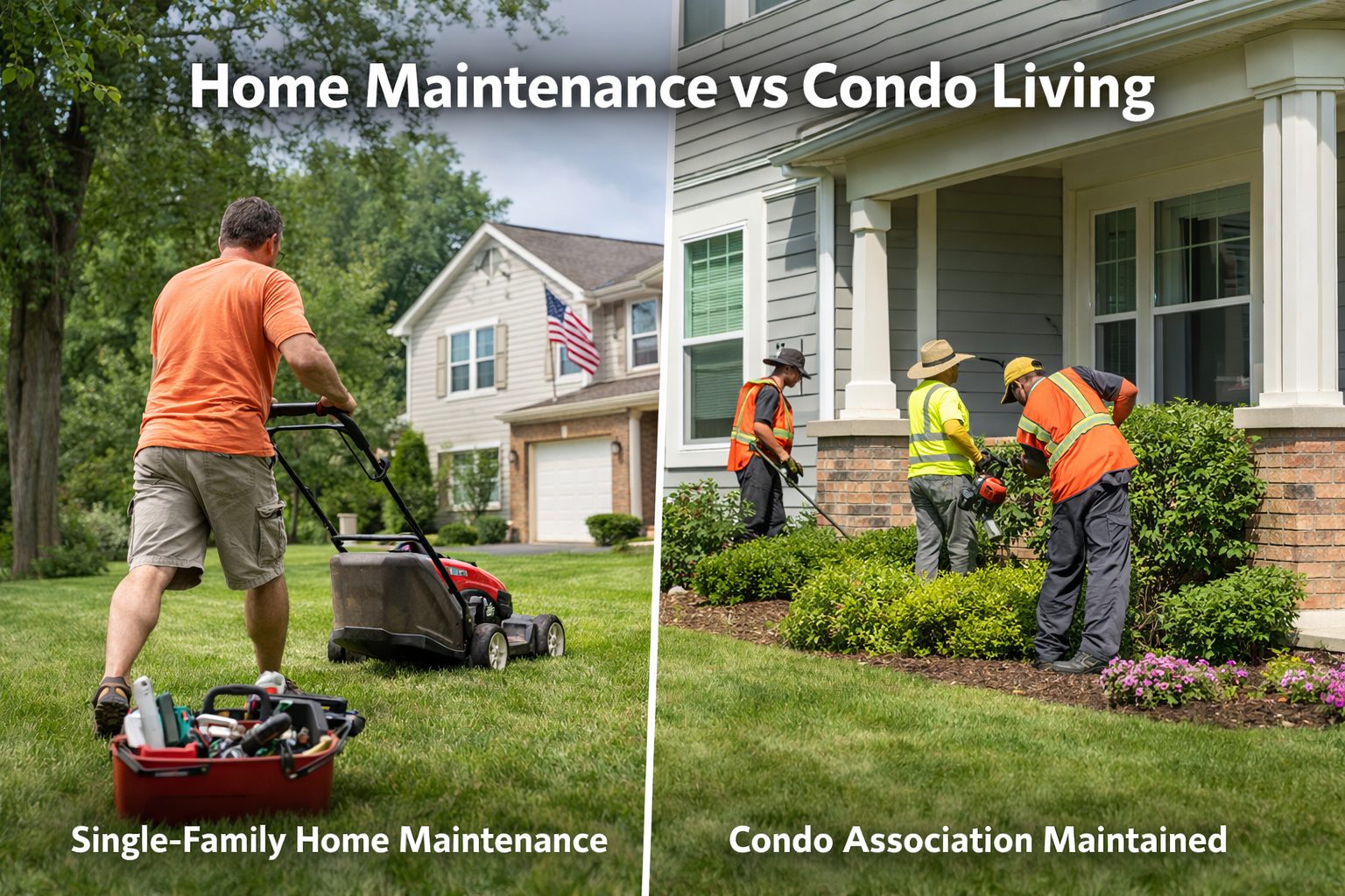 Comparison of homeowner mowing lawn and condo association handling landscaping in Southeast Michigan