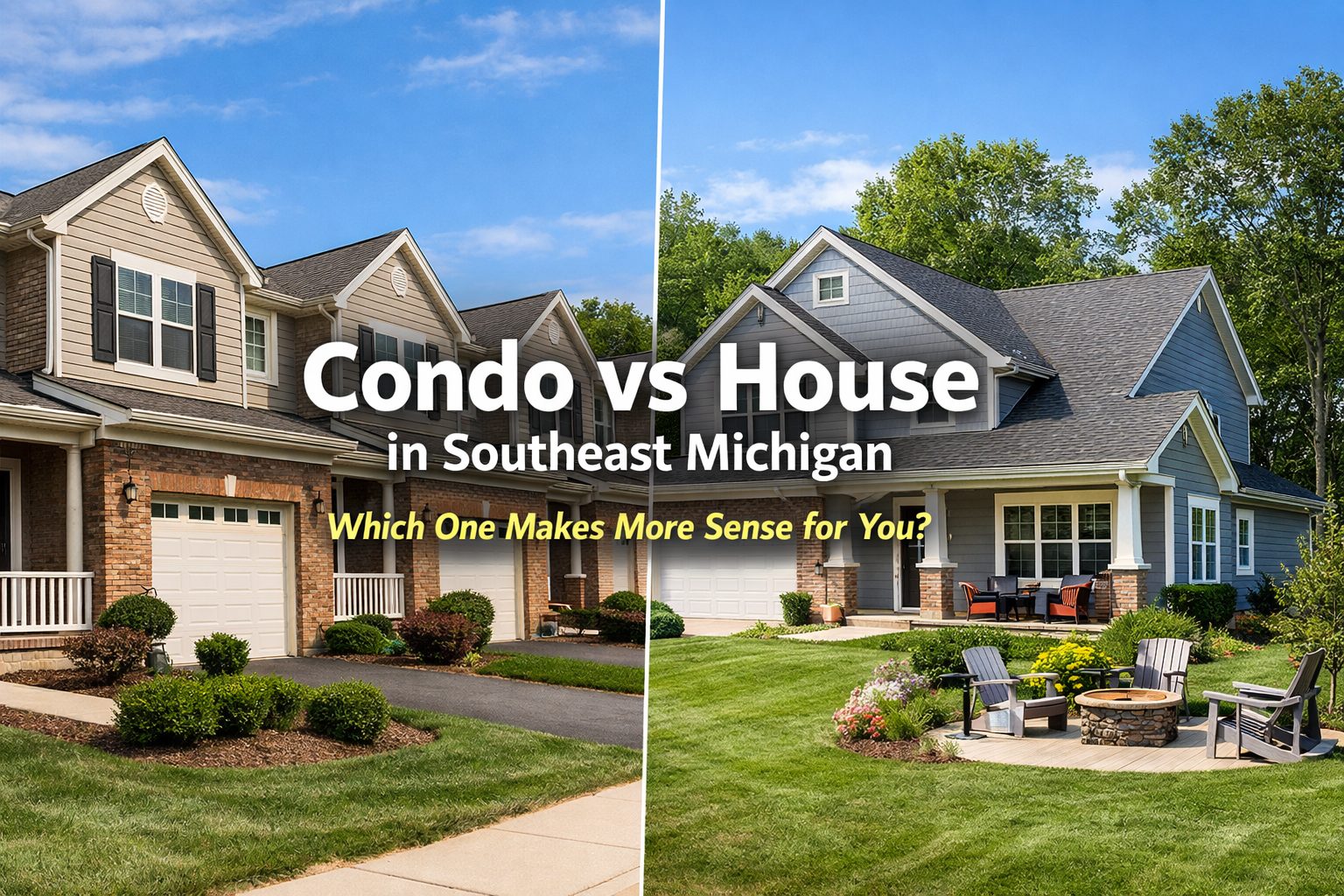 Side by side comparison of a condominium and a single family house in Southeast Michigan